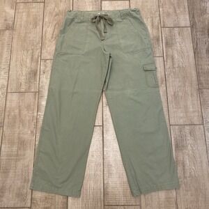 Izod Pants Women Sz 16 Olive Green Wide-Leg Cargo Comfort Adj Drawstring Waist